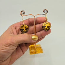 Load image into Gallery viewer, Tree of Life- handpainted wood earrings gold on dark brown