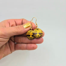 Load image into Gallery viewer, Tree of Life- handpainted wood earrings gold on dark brown