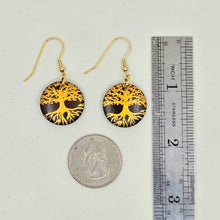 Load image into Gallery viewer, Tree of Life- handpainted wood earrings gold on dark brown