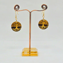 Load image into Gallery viewer, Tree of Life- handpainted wood earrings gold on dark brown