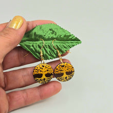 Load image into Gallery viewer, Tree of Life- handpainted wood earrings gold on dark brown