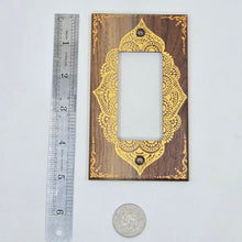 Load image into Gallery viewer, Hand Painted Walnut wood Switch / Cover / Wall plate for Paddle switch or decora outlet -Midsized. Gold henna inspired designs on solid wood
