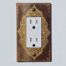 Load image into Gallery viewer, Hand Painted Walnut wood Switch / Cover / Wall plate for Paddle switch or decora outlet -Midsized. Gold henna inspired designs on solid wood