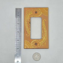 Load image into Gallery viewer, Hand Painted Cherry wood Switch / Cover / Wall plate for Paddle switch or decora outlet -Midsized. Gold henna inspired designs on solid wood.