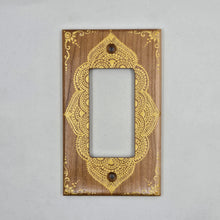 Load image into Gallery viewer, Hand Painted Cherry wood Switch / Cover / Wall plate for Paddle switch or decora outlet -Midsized. Gold henna inspired designs on solid wood.