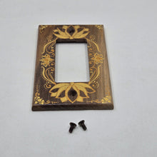 Load image into Gallery viewer, Hand Painted Walnut wood Switch / Cover / Wall plate for Paddle switch or decora outlet -Midsized. Gold henna inspired designs with lotus on solid wood