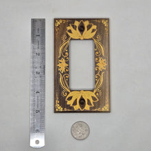 Load image into Gallery viewer, Hand Painted Walnut wood Switch / Cover / Wall plate for Paddle switch or decora outlet -Midsized. Gold henna inspired designs with lotus on solid wood