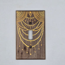 Load image into Gallery viewer, Hand Painted Walnut wood Switch / Cover / Wall plate for Toggle switch - Midsized. Gold henna inspired designs on solid wood