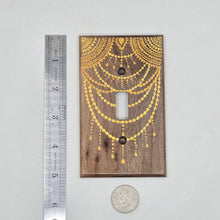 Load image into Gallery viewer, Hand Painted Walnut wood Switch / Cover / Wall plate for Toggle switch - Midsized. Gold henna inspired designs on solid wood