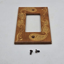 Load image into Gallery viewer, Hand Painted Cherry wood Switch / Cover / Wall plate for Paddle switch or decora outlet -Midsized. Gold henna inspired designs on solid wood.