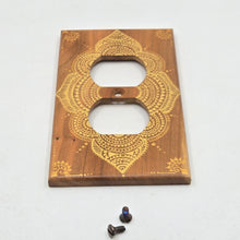Load image into Gallery viewer, Hand Painted Cherry wood Wall plate for Duplex outlet- Midsized. With henna inspired designs on solid wood