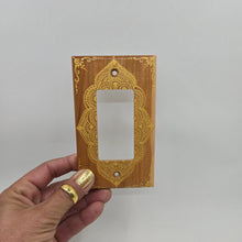 Load image into Gallery viewer, Hand Painted Cherry wood Switch / Cover / Wall plate for Paddle switch or decora outlet -Midsized. Gold henna inspired designs on solid wood.