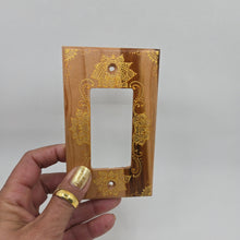 Load image into Gallery viewer, Hand Painted Cherry wood Switch / Cover / Wall plate for Paddle switch or decora outlet -Midsized. Gold henna inspired designs on solid wood