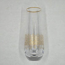Load image into Gallery viewer, Hand Painted crystal champagne glasses - intricate henna inspired art in Gold.