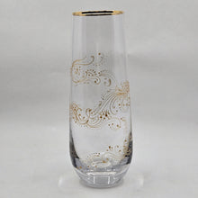 Load image into Gallery viewer, Hand Painted crystal champagne glasses - intricate henna inspired art in Gold.