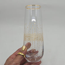 Load image into Gallery viewer, Hand Painted crystal champagne glasses - intricate henna inspired art in Gold.