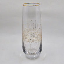 Load image into Gallery viewer, Hand Painted crystal champagne glasses - intricate henna inspired art in Gold.