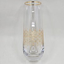 Load image into Gallery viewer, Hand Painted crystal champagne glasses - intricate henna inspired art in Gold.