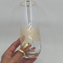 Load image into Gallery viewer, Hand Painted crystal champagne glasses - intricate henna inspired art in Gold.