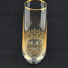 Load image into Gallery viewer, Hand Painted crystal champagne glasses - intricate henna inspired art in Gold.