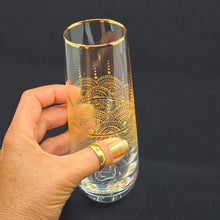 Load image into Gallery viewer, Hand Painted crystal champagne glasses - intricate henna inspired art in Gold.