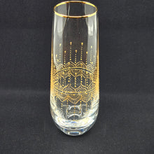 Load image into Gallery viewer, Hand Painted crystal champagne glasses - intricate henna inspired art in Gold.
