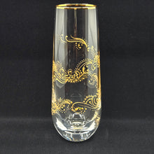Load image into Gallery viewer, Hand Painted crystal champagne glasses - intricate henna inspired art in Gold.