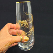 Load image into Gallery viewer, Hand Painted crystal champagne glasses - intricate henna inspired art in Gold.