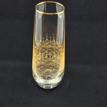 Load image into Gallery viewer, Hand Painted crystal champagne glasses - intricate henna inspired art in Gold.
