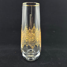 Load image into Gallery viewer, Hand Painted crystal champagne glasses - intricate henna inspired art in Gold.