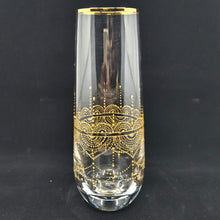 Load image into Gallery viewer, Hand Painted crystal champagne glasses - intricate henna inspired art in Gold.