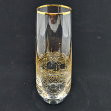 Load image into Gallery viewer, Hand Painted crystal champagne glasses - intricate henna inspired art in Gold.
