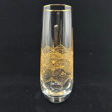Load image into Gallery viewer, Hand Painted crystal champagne glasses - intricate henna inspired art in Gold.