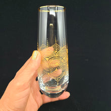 Load image into Gallery viewer, Hand Painted crystal champagne glasses - intricate henna inspired art in Gold.