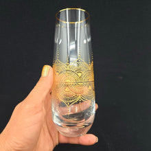 Load image into Gallery viewer, Hand Painted crystal champagne glasses - intricate henna inspired art in Gold.