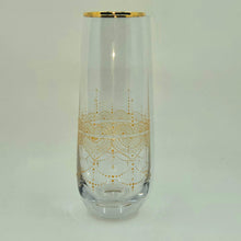 Load image into Gallery viewer, Hand Painted crystal champagne glasses - intricate henna inspired art in Gold.