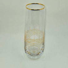 Load image into Gallery viewer, Hand Painted crystal champagne glasses - intricate henna inspired art in Gold.