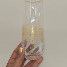 Load image into Gallery viewer, Hand Painted crystal champagne glasses - intricate henna inspired art in Gold.