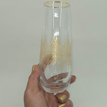 Load image into Gallery viewer, Hand Painted crystal champagne glasses - intricate henna inspired art in Gold.