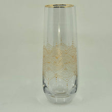 Load image into Gallery viewer, Hand Painted crystal champagne glasses - intricate henna inspired art in Gold.