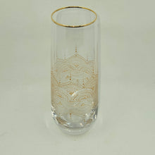 Load image into Gallery viewer, Hand Painted crystal champagne glasses - intricate henna inspired art in Gold.