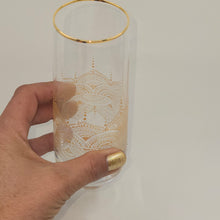 Load image into Gallery viewer, Hand Painted crystal champagne glasses - intricate henna inspired art in Gold.
