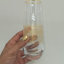 Load image into Gallery viewer, Hand Painted crystal champagne glasses - intricate henna inspired art in Gold.