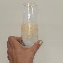 Load image into Gallery viewer, Hand Painted crystal champagne glasses - intricate henna inspired art in Gold.