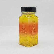 Load image into Gallery viewer, Hand Stained-Painted Jar -orange fading to yellow (hombre) with intricate gold (henna style) designs -Spice jar