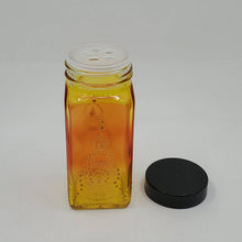 Load image into Gallery viewer, Hand Stained-Painted Jar -orange fading to yellow (hombre) with intricate gold (henna style) designs -Spice jar