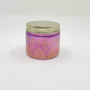 Hand Stained-Painted glass jar -pink fading to purple (ombre) with intricate gold (henna style) designs