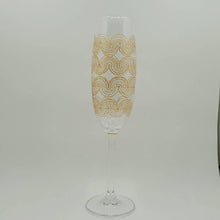Load image into Gallery viewer, Hand Painted Champagne Glass with intricate Gold Bohemian Henna Designs. Elegant and stunning