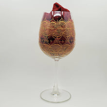 Load image into Gallery viewer, Hand Painted Wine Glass with intricate Gold Bohemian Henna Designs. Elegant and stunning
