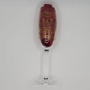 Hand Painted Sacred Goddess Chalice Champagne Glass . Goddess figure with moon cycles and intricate gold (henna style) designs